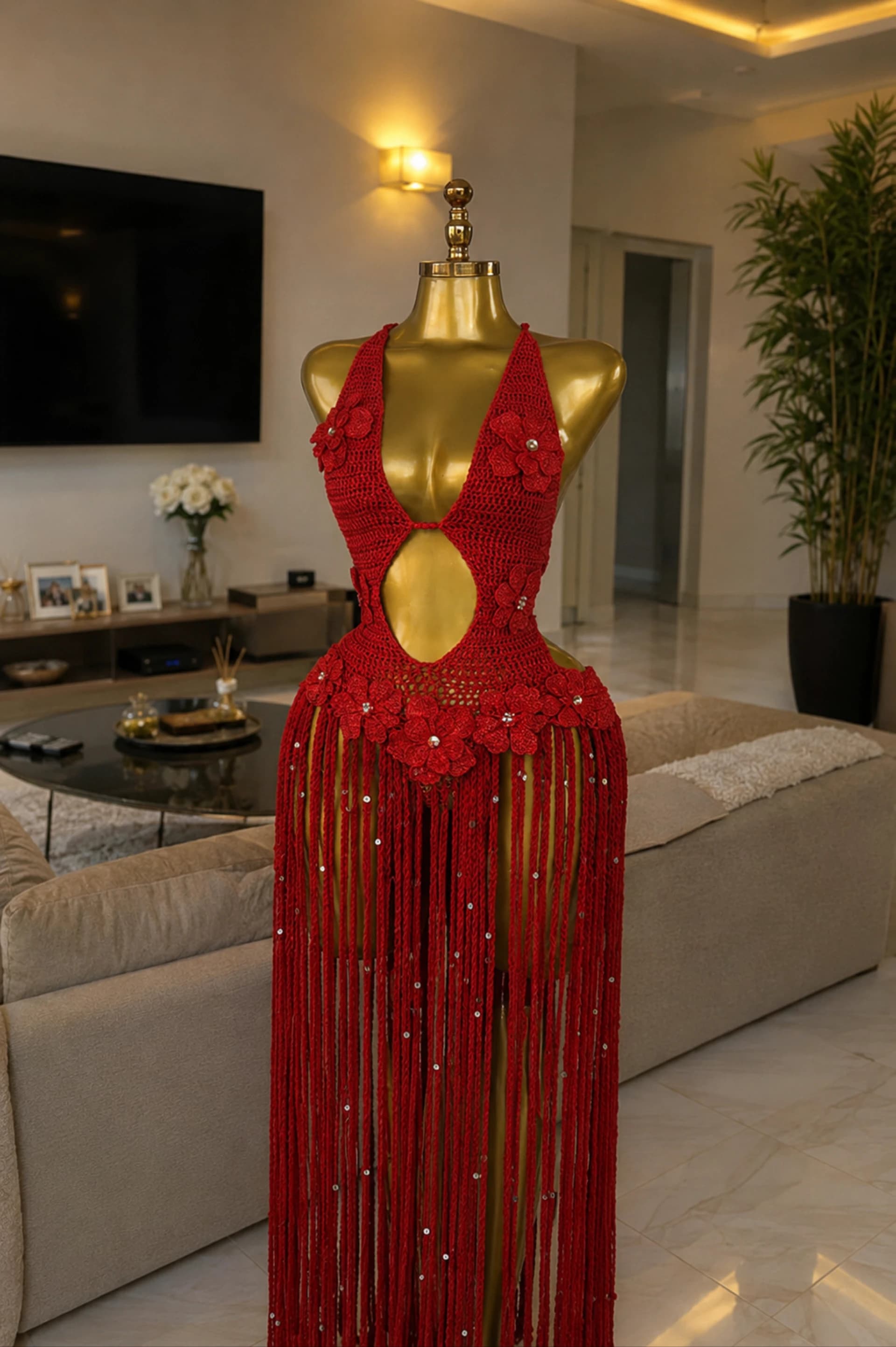 SERAPHINE FRINGE DRESS (Red)